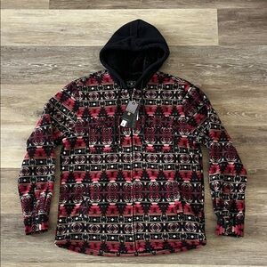 NWT Distortion Men’s Fleece Southwestern Aztec Full Zip Hooded Jacket Size M